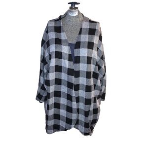 Eclipse black and white Buffalo plaid bat wing open cardigan sweater XL